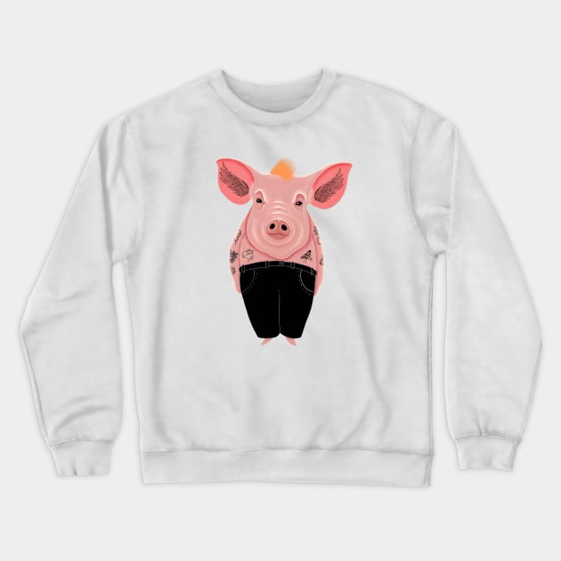 Cool Pig with Tattoo in Trousers Crewneck Sweatshirt by DrawingEggen